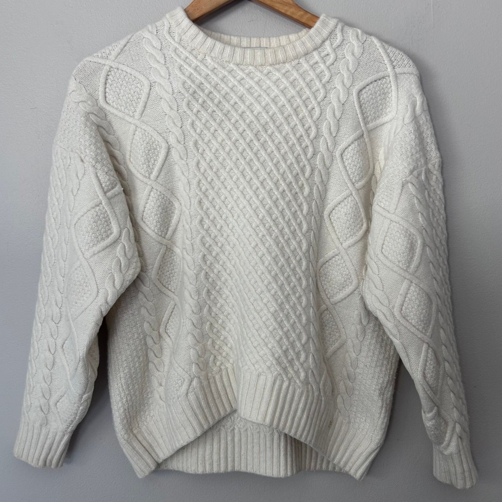 Sunday Best Aritzia Sweater Womens XS Ivory Merino Wool Cable Knit Crew Neck